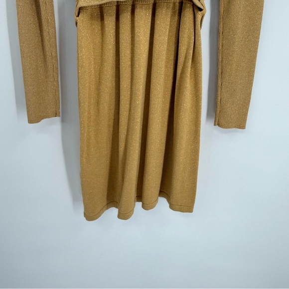 Free People French Girl Sweater Dress Size L Gold Shimmer Mock Neck Belted - Picture 11 of 13